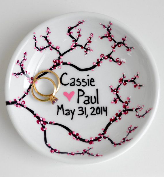 Hochzeit - Spring Cherry Blossom Ring Dish - Customized Anniversary And Wedding Gift - Personalized Spring Wedding