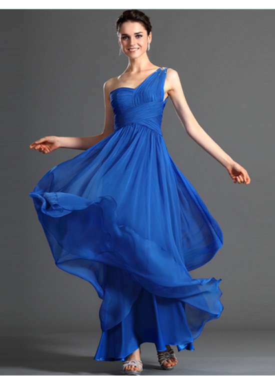 Mariage - A-Line One-Shoulder Zipper Natural chiffon Sleeveless Prom Dresses