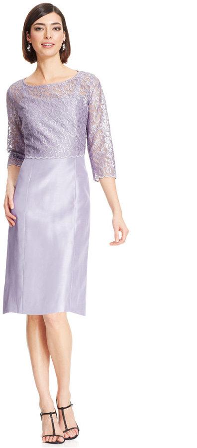 Hochzeit - R&M Richards Three-Quarter-Sleeve Illusion Lace Popover Dress