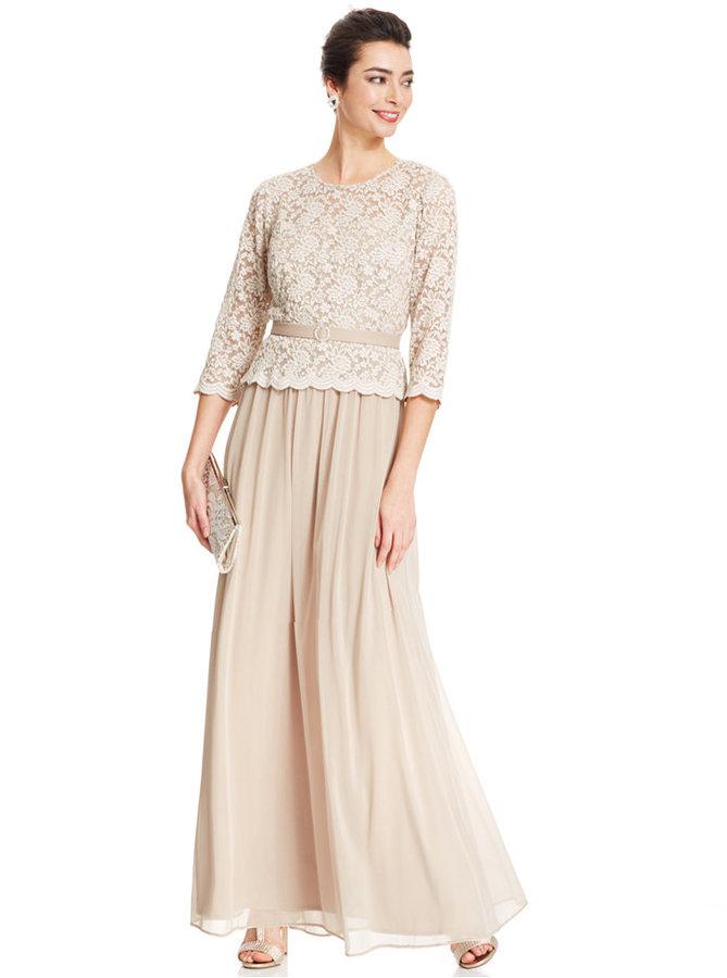 Wedding - R&M Richards Belted Lace Popover Chiffon Gown