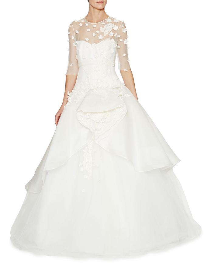 زفاف - Floral Embroidered Elbow Sleeve Bridal Gown