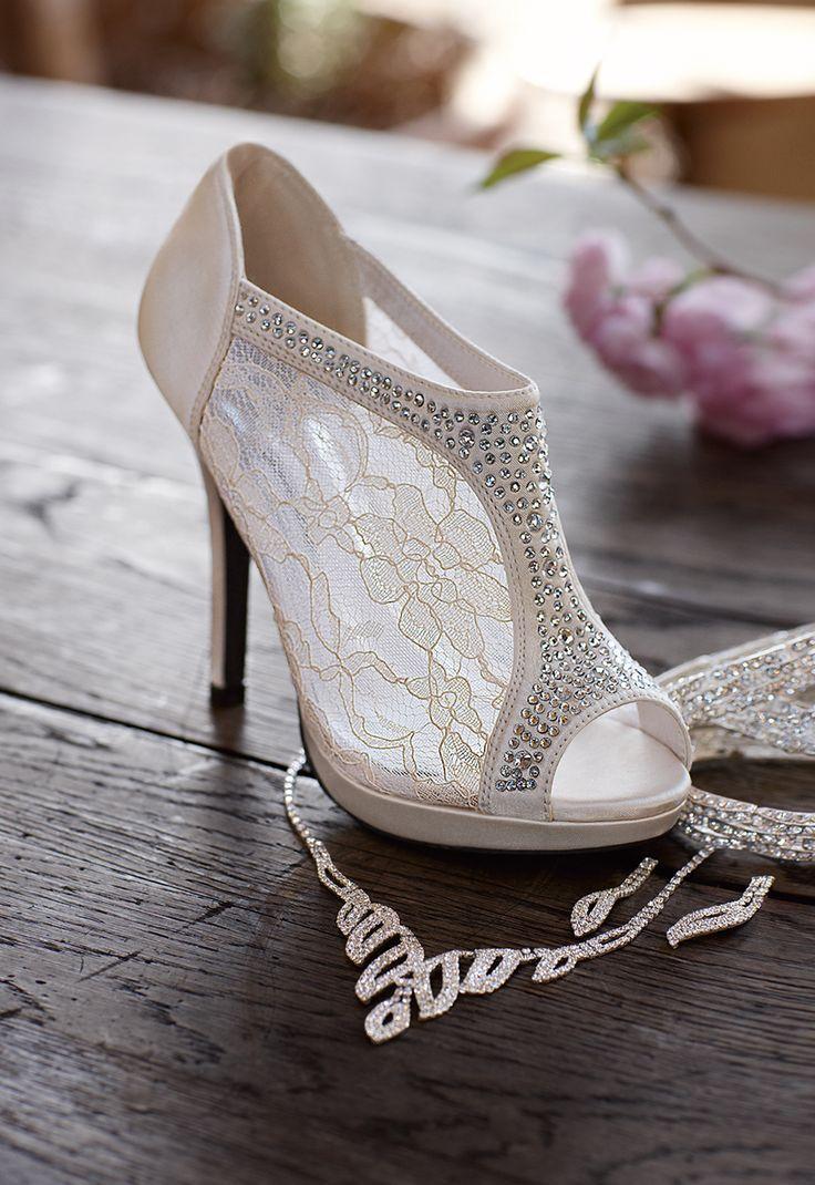 Mariage - Wedding & Bridesmaid Shoes Lace High Heel Shootie With Flatback Crystals Style AYAEL9