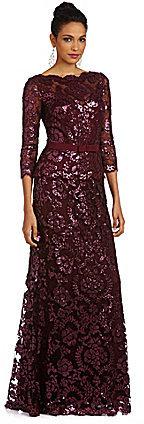 Wedding - Tadashi Shoji Belted Sequined Lace Gown