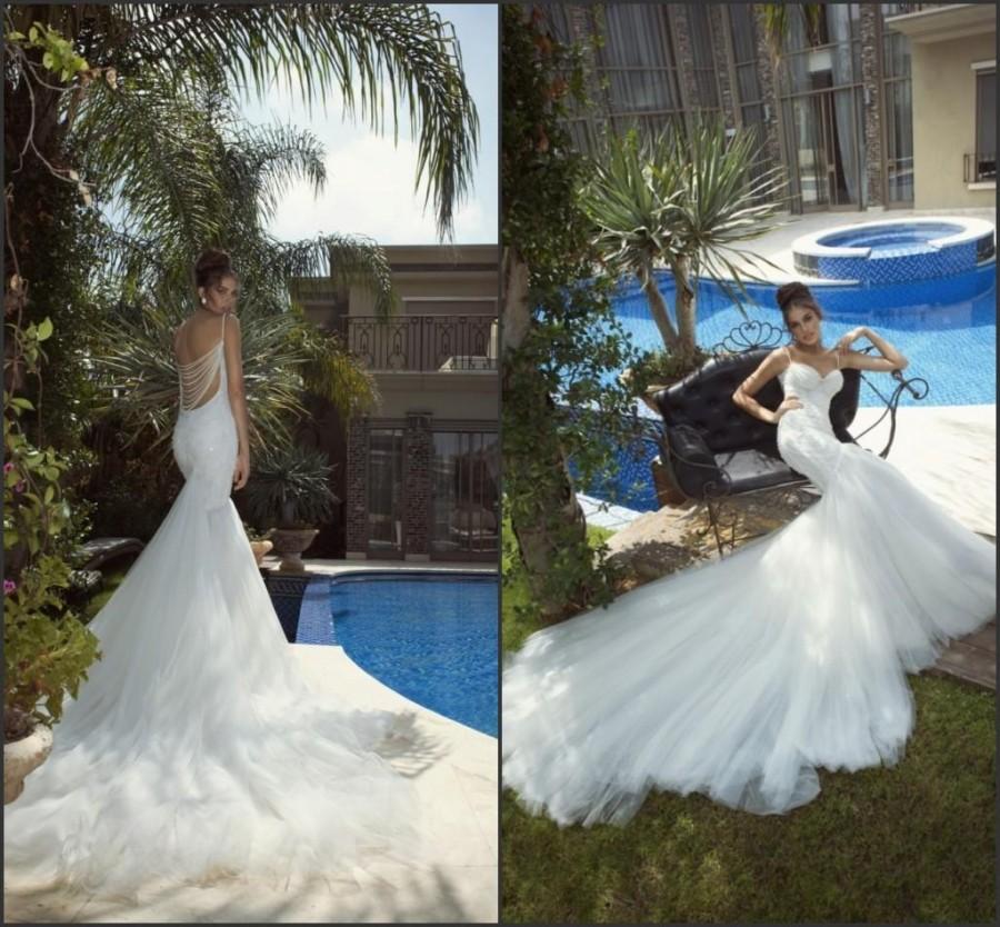 Mariage - Discount Best Selling Wedding Dresses Mermaid Vestido De Noiva Sexy Beading Lace Tulle Galia Lahav Bridal Gown Chapel Train Tulle Backless Custom Online with $129.01/Piece on Hjklp88's Store 