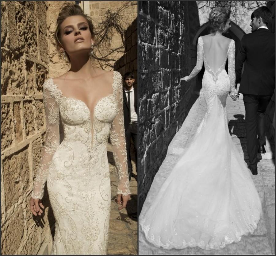 Mariage - Discount Mermaid Galia Lahav Wedding Dresses Sheer 2015 Lace Tulle Train V-Neck Illusion Backless Bridal Gown Custom Long Sleeve Vestido De Noiva Online with $120.95/Piece on Hjklp88's Store 