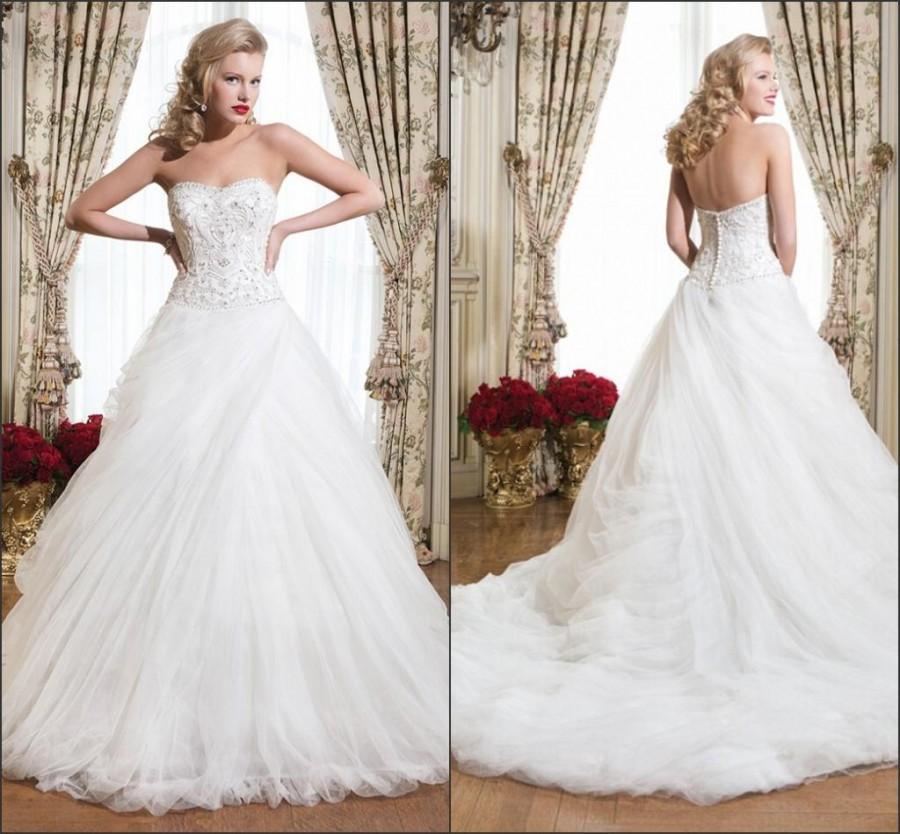Wedding - Discount 2015 Spring Justin Alexander Wedding Dresses Chapel Beads Lace A-Line Train Custom Made Vintage Bridal Ball Gowns Capped Vestido De Novia Online with $124.98/Piece on Hjklp88's Store 
