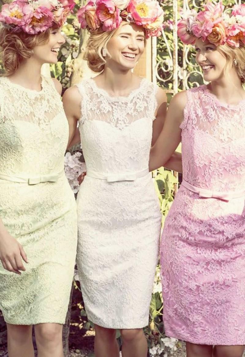 Mariage - Cheap 2015 Bridesmaid Dress - Discount Short Bridesmaid Dresses 2015 New Arrival Lace Short Party Dresses Crew Sleeveless Sheer Short Prom Dresses Sash Cheap 2015 Woman Dresses Online with $74.99/Piece on Hjklp88's Store 
