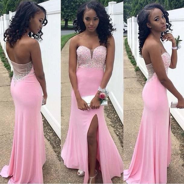 زفاف - Cheap Evening Dresses - Discount Sexy Pink Evening Dresses 2015 Sheer Neck Chiffon Sheath High Split Sequins Beads Sweetheart Prom Formal Party Dress Ball Custom Made Online with $98.37/Piece on Hjklp88's Store 