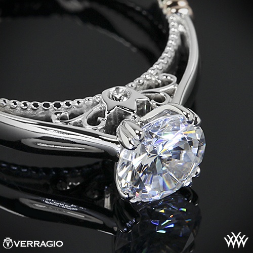 Wedding - 14k White Gold Verragio Split Claw 4 Prong With Rose Gold Shoulders Solitaire Engagement Ring