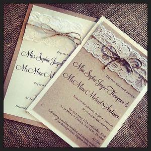 Hochzeit - 1 Vintage/shabby Chic 'Sophie' Wedding Invitation With Lace And Twine