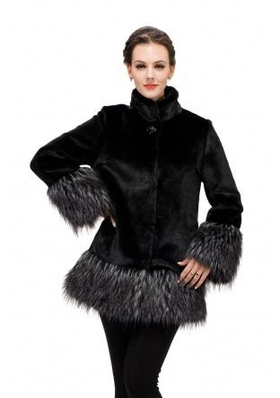 Mariage - Mink fur coat with gray fox fur women middle length coat
