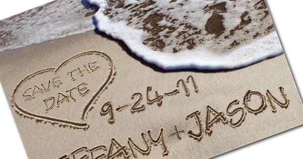 Свадьба - Save The Date Beach Wedding Cards With Envelopes Personalized With Your Name Written In The Sand SHORE BREAK