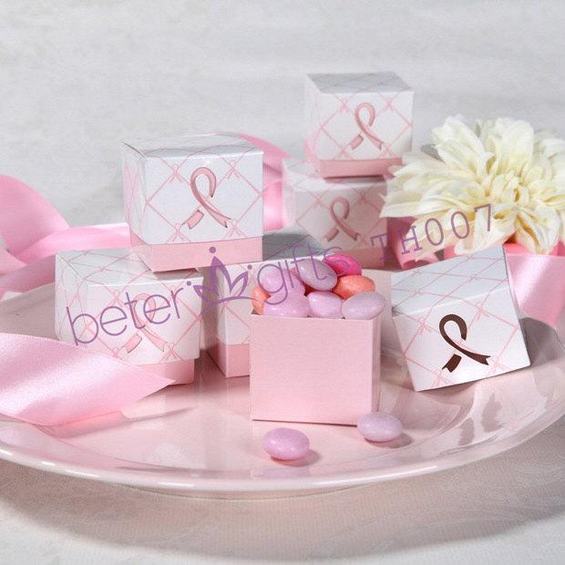 Hochzeit - 12pcs Pink Ribbon Wedding Favor Box Womens Health Care TH007
