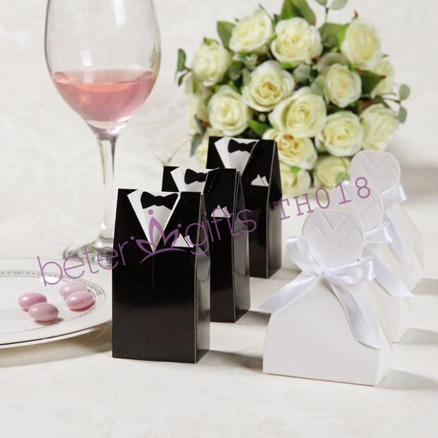 Mariage - 24pcs=12pair Bride and Groom Favor Boxes Wedding Decor TH018