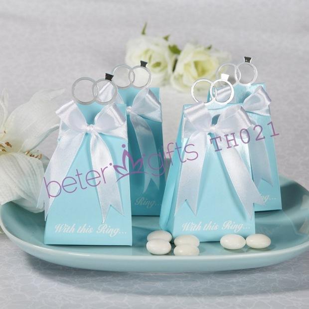زفاف - 12pcs TH021 Tiffany Ring Love Wedding Candy Box欧式婚礼布景