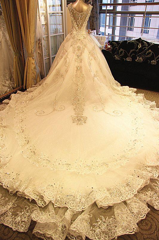 Hochzeit - Junoesque A-line Bandage Crystal Ball Gown 1.5m Chapel Train Bride Wedding Dress