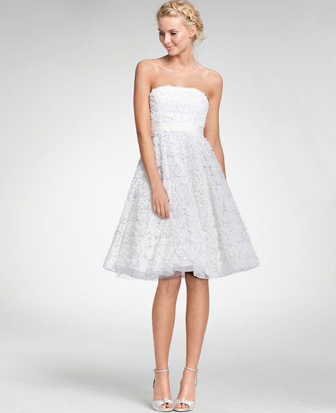 Wedding - Embroidered Tea Length Strapless Dress