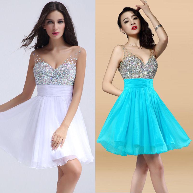 Wedding - Wholesale Cocktail Dresses - Buy Lovely Cocktail Dresses With Beads Crystal Sheer Neck Knee Length Chiffon A-Line Custom Made Bling Short Mini Prom Dresses Party Sleeveless, $99.98 