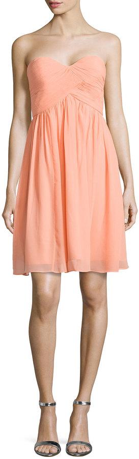 Mariage - Donna Morgan Strapless Ruched-Bodice Cocktail Dress, Peach Fuzz