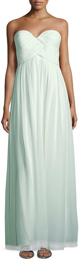 Свадьба - Donna Morgan Laura Strapless Ruched-Bodice Gown, Beach Glass