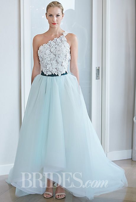 Hochzeit - Edgardo Bonilla - Fall 2014 - Rose Mystic Ivory And Blue Tulle And Lace One-Shoulder A-Line Wedding Dress