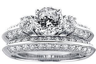 زفاف - FINE JEWELRY DiamonArt Cubic Zirconia Sterling Silver 3-Stone Bridal Ring Set