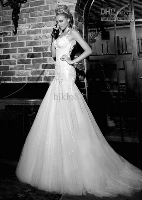 Свадьба - Mermaid Lace Tulle Wedding Dress with Backless Style And Spaghetti Straps GL 13005, $147.05 