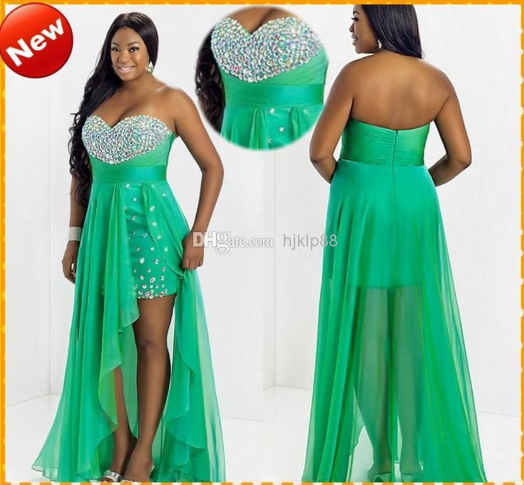 زفاف - Custom Plus Size HOT Sale Green Sweetheart Chiffon High Low Crystal Bling 2014 Chiffon Short Evening Dress Prom Party Formal Dresses Gown, $95.8 