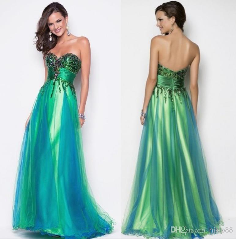 زفاف - 2014 New Sexy Sweetheart Sequin Bodice Green/Peacock Blue Tulle Pageant Gown Evening Party Dress Formal Floor Length Blush Prom Dresses, $106.43 