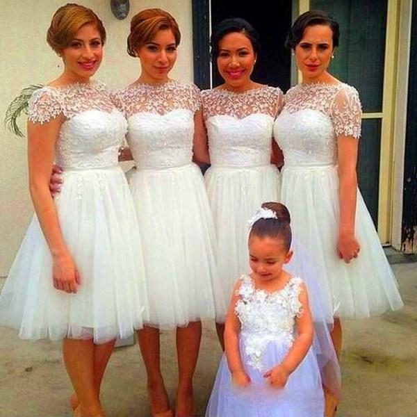 Mariage - Custom Made 2015 New Big Discount Cap Sleeve Lace/Tulle Bridesmaid Dresses, $81.6 