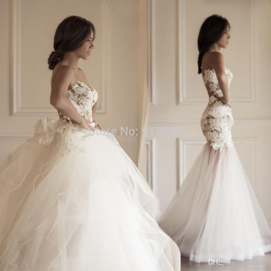 زفاف - Yasmine Yeya Couture 2015 Wedding Dresses Sheer Bodice Bateau Neckline Appliques with Ball Gown Detachable Skirt Floor-Length Wedding Gowns, $151.84 