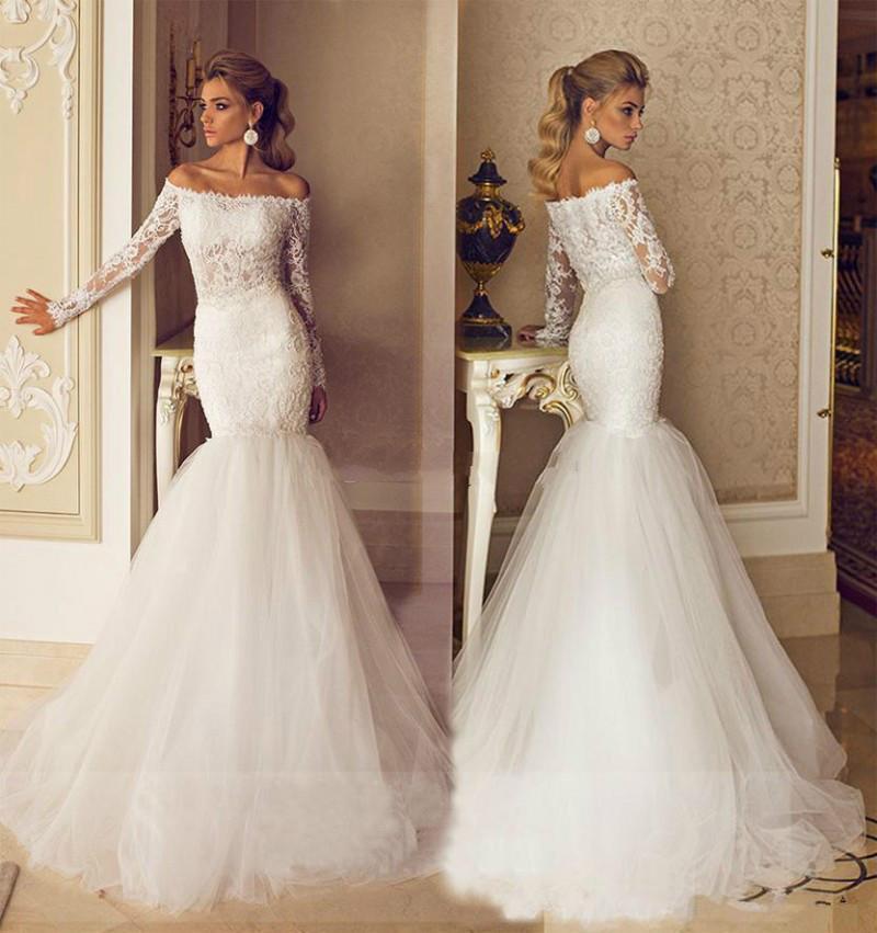 زفاف - Romantic 2015 Galia Lahav Wedding Dresses Bateau Neck Long Sleeve Illusion Modest Sheer Bridal Lace Tulle Chapel Train Applique Ball Gown, $121.75 