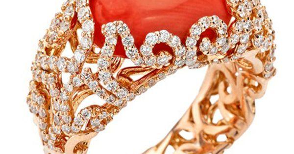 زفاف - Chantecler Of Capri Red Coral And Diamond Ring