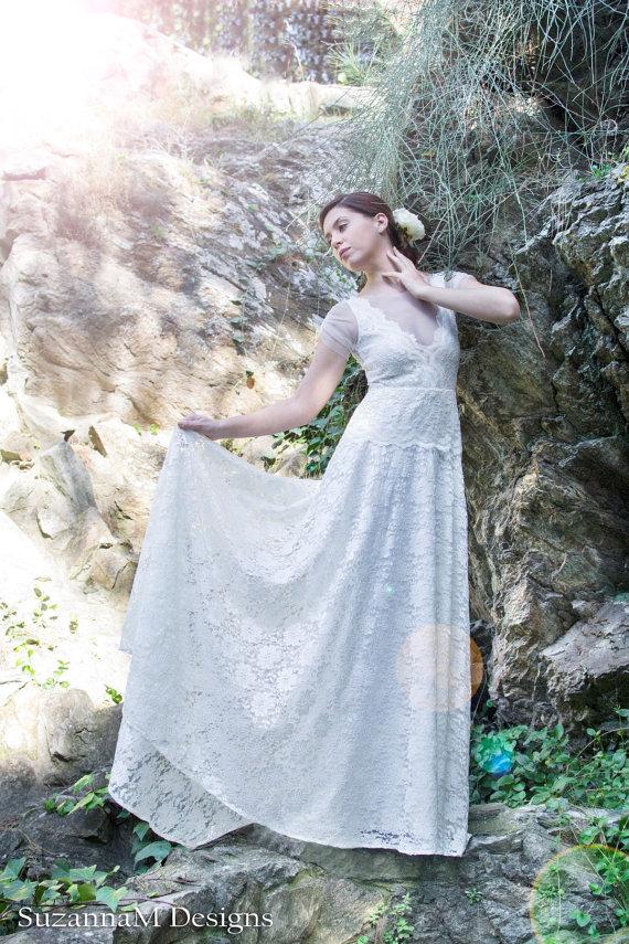 Mariage - Long Wedding Dress Ivory Lace Wedding Gown Long Bridal Gown Lace Bridal Wedding Dress - Handmade by SuzannaM Designs