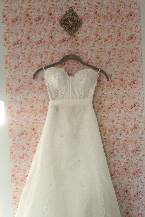 Mariage - Wedding Dress Bohemian Romantic Long Bustier wedding gown Chiffon Vintage Lace- White Ready to Ship