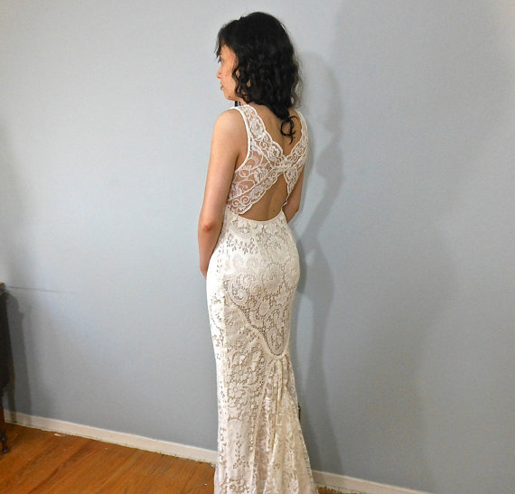 زفاف - NOT for SALE - Bohemian Wedding Dress, Mermaid Lace Wedding Dress, Hand made Wedding Dress  (Pictures for Fit Only)