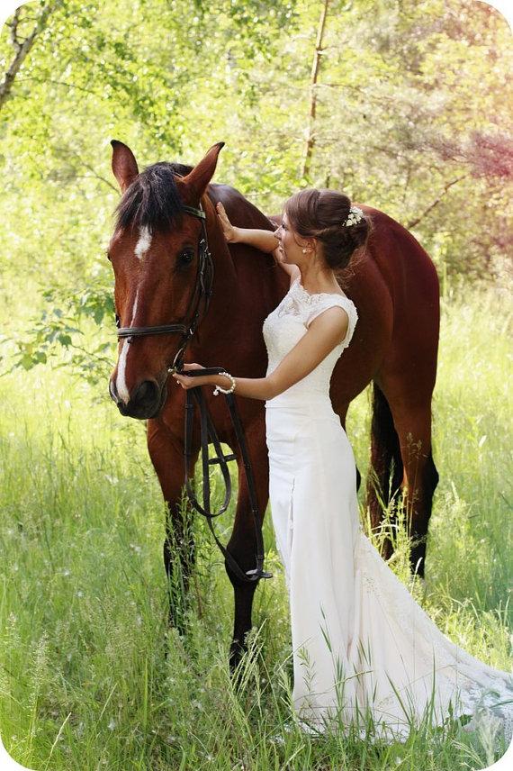 Hochzeit - Long Wedding Dress, Ivory Wedding Dress, Crepe and Lace Dress with Train L7