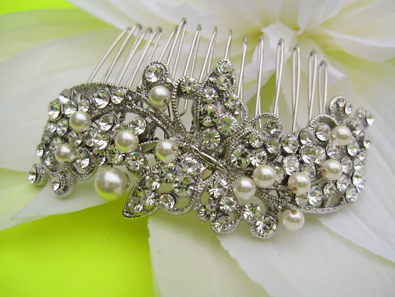 Свадьба - Wedding pearl comb--bridal hair comb,bridal hair accessories, wedding bridal hair comb crystal and pearl ,wedding hair comb pearl