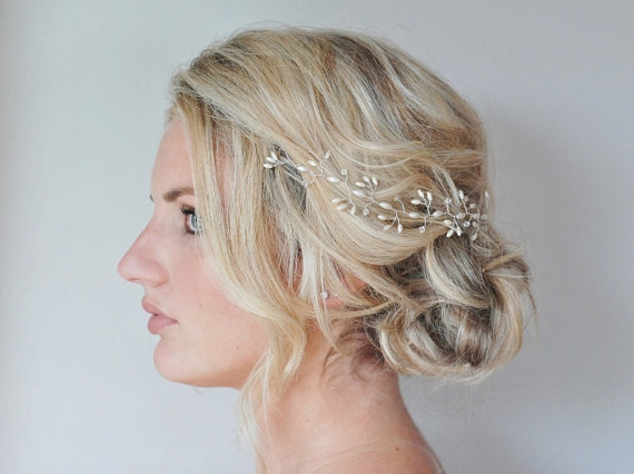 زفاف - Rice Pearl Crystal Hair Vine, Wedding Hair Accessories,Customised Bridal Hair Vine, Bridal Hair Accessories, Graduation Hair Piece