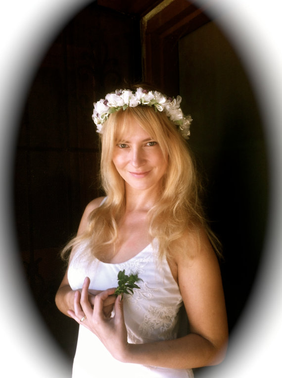 Mariage - White Flower wedding headband with veil bridal head piece