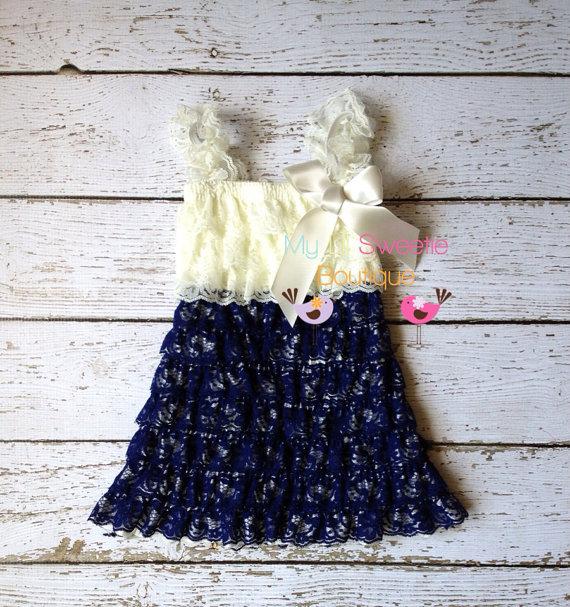 Свадьба - Ivory and Navy dress, newborn dress, Lace dress, baby girl outfit, infant outfit, flower girl dress, toddler dress, girls dress
