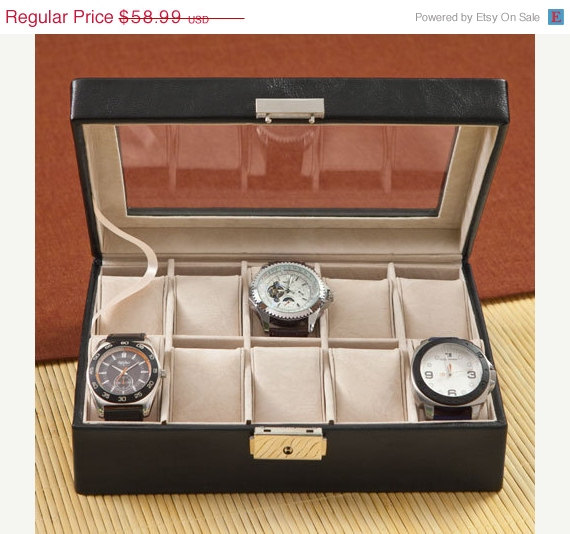 Wedding - Mens Leather Watch Box - Personalized Watch Box  Groomsmen's Gift - Father's Day Gifts (1082)