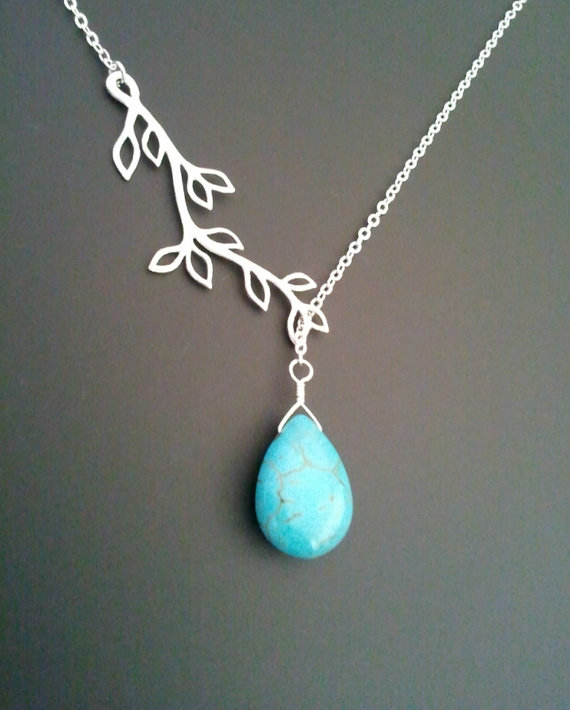 زفاف - SALE!! Branch with Turquoise Lariat Necklace - Personalized Necklace,Personalized Jewelry, statement,Bridesmaid Bridal Wedding Gifts