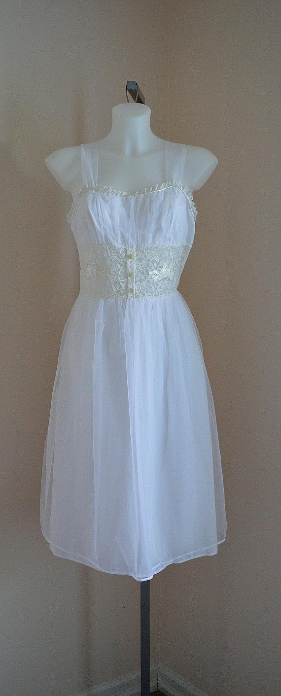 Wedding - Vintage 1950s White Chiffon Nightgown, Beauty Form, 1950s Nightgown, 1950s Lingerie, Wedding, Romantic, Chiffon and Lace Nightgown, Lingerie