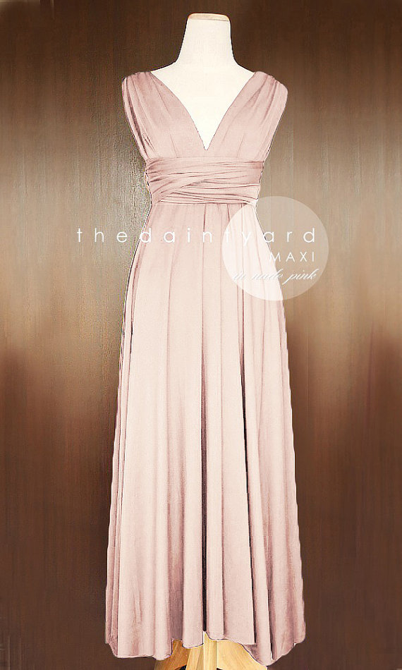 Wedding - MAXI Nude Pink Bridesmaid Convertible Dress Infinity Multiway Wrap Dress Wedding Dress Full Length