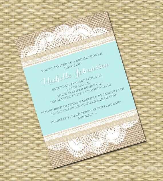 زفاف - Rustic Country Bridal/Baby Shower, Wedding Invitation - Burlap Lace Kraft Doily - Any Event