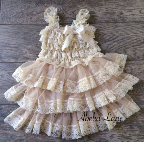 Mariage - Lace Flower girl dress,ivory lace dress,baby lace dress,country flower girl dress,birthday dress,vintage flower girl dress