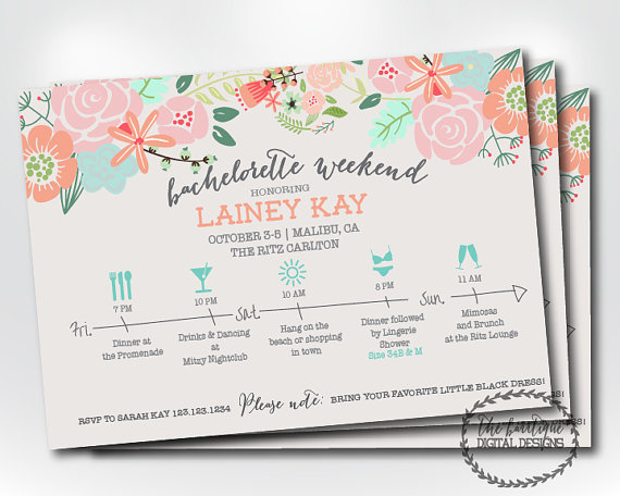 Mariage - Bachelorette Party Itinerary Invitation; Bachelorette Weekend Invitation; Bachelorette Schedule Timeline Invitation -- Digital Printable