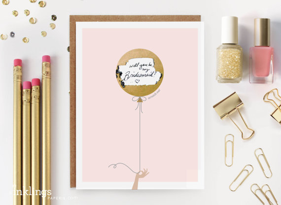 Свадьба - 6 Scratch-off "Will You Be My Bridesmaid / Maid of Honor?" Write-in Invitations // Gold Balloon // Set of 6