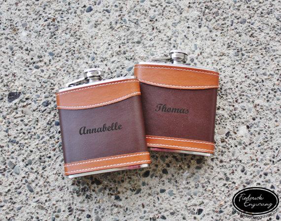 Wedding - Personalized Flask - Custom Flask - Leather Flasks - Engraved Flask - Gift for Him, Groomsmen, Bachelors, Bridesmaid, Fathers Day